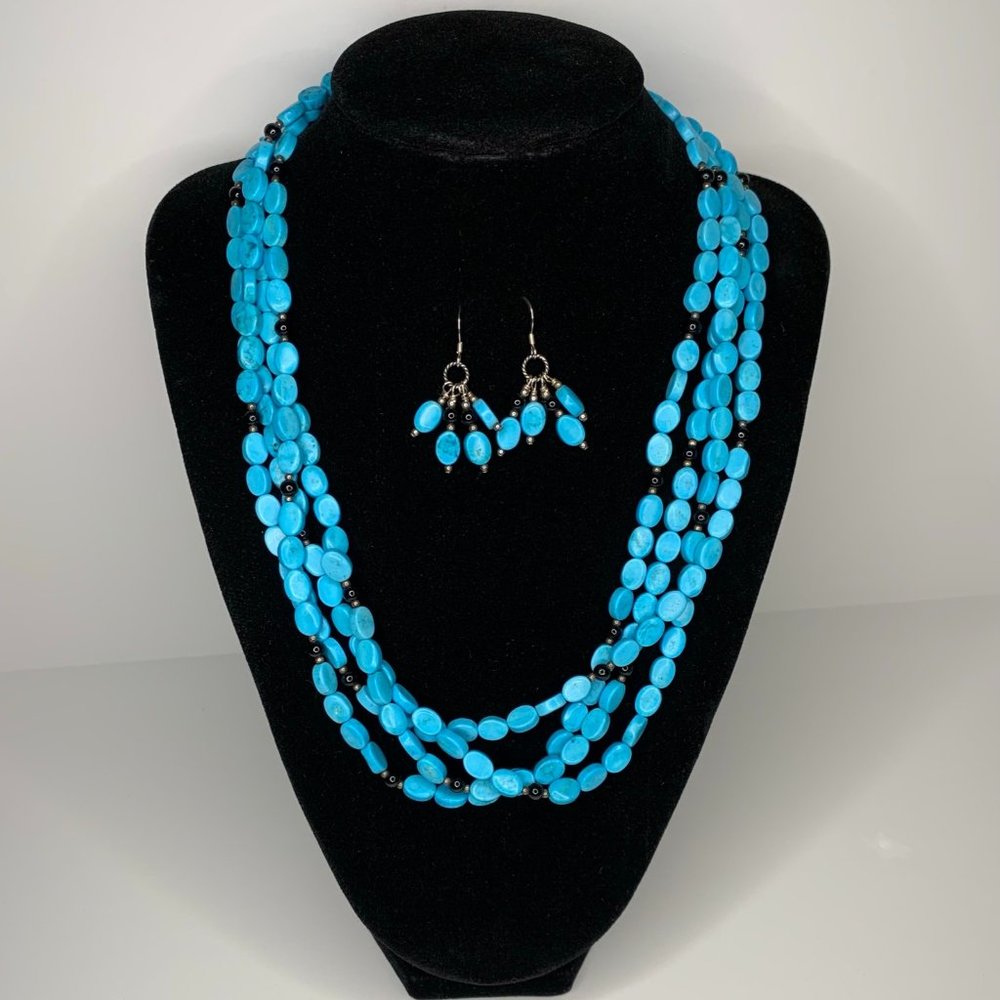 Blue & Black Necklace and Earrings Set